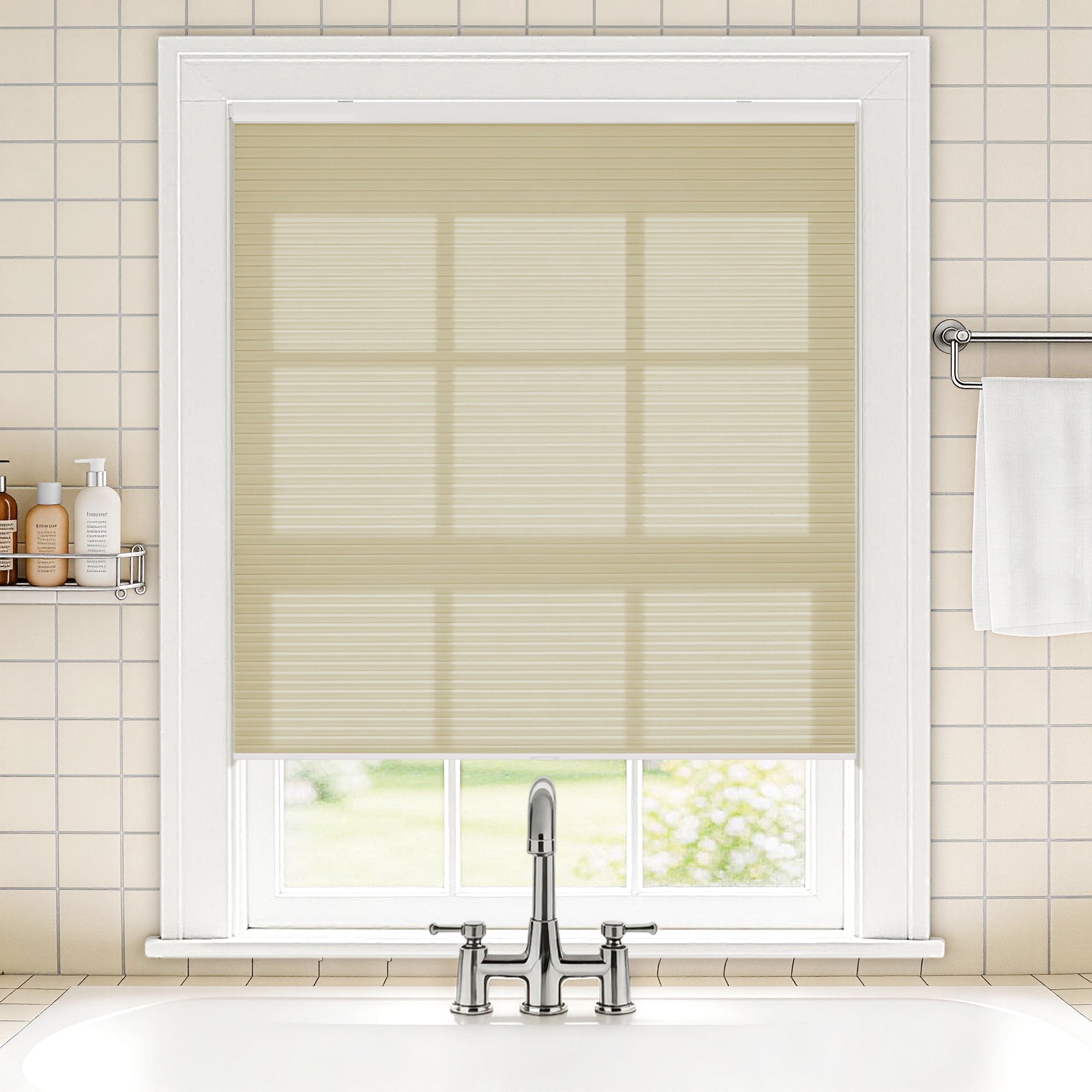 no drill waterproof cordless light filtering cellular shades-color-pale khaki