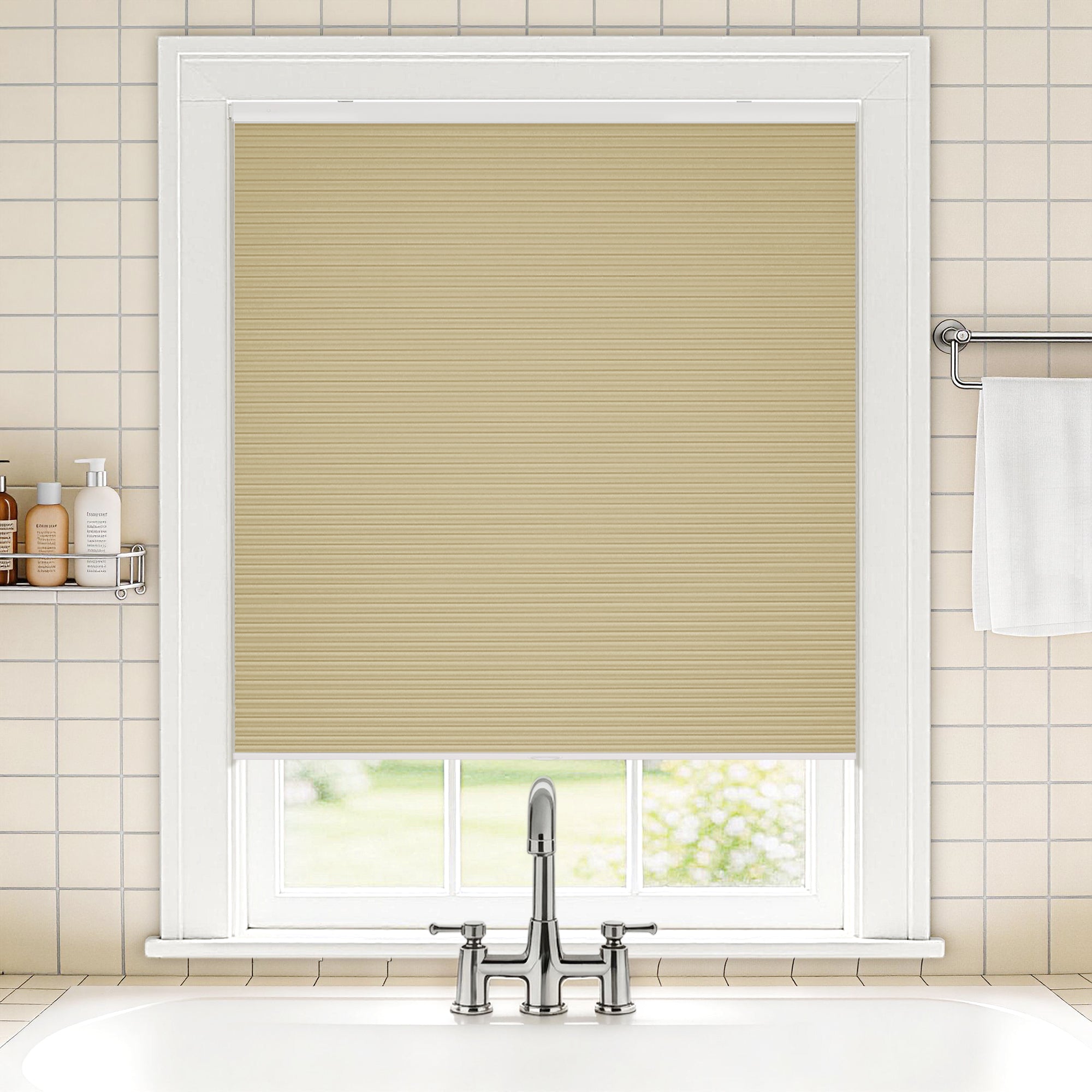 no drill waterproof cordless blackout cellular shades-color-pale khaki