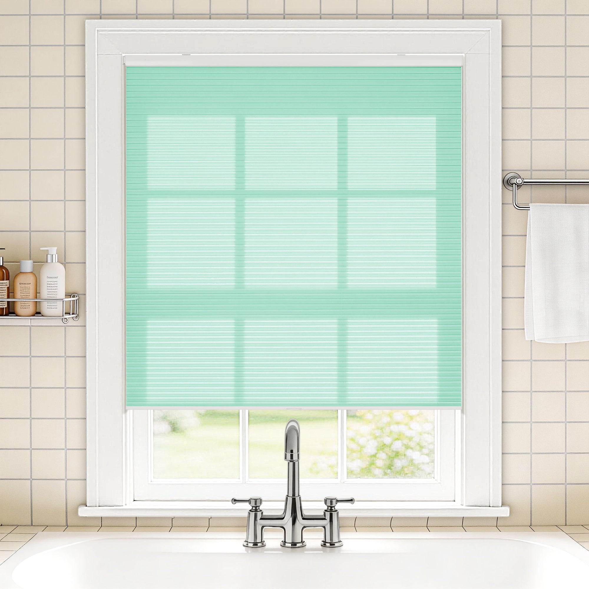 no drill waterproof cordless light filtering cellular shades-color-aruba blue