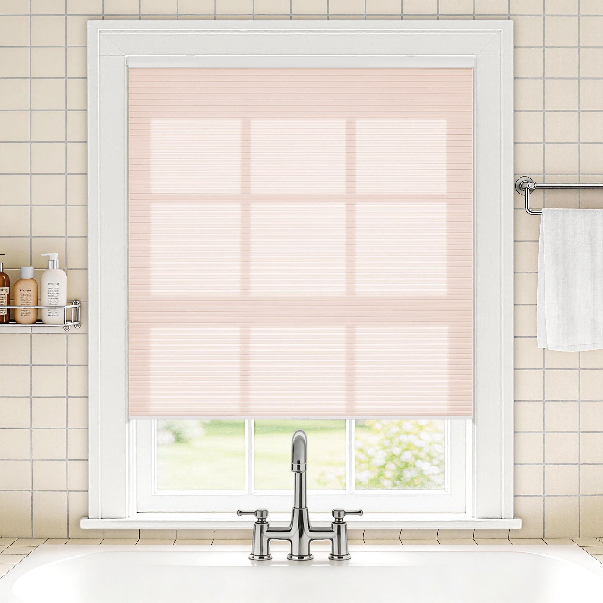 no drill waterproof cordless light filtering cellular shades-color-barely pink