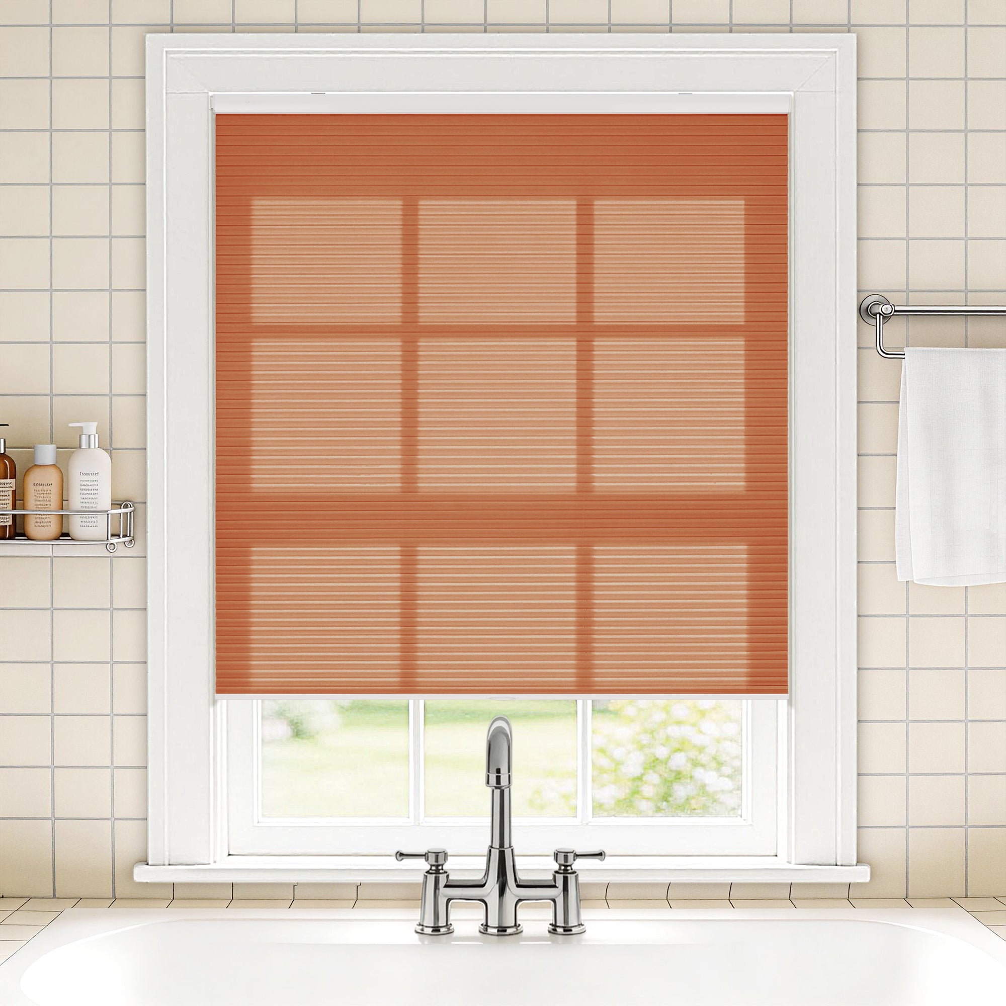 no drill waterproof cordless light filtering cellular shades-color-bruschetta
