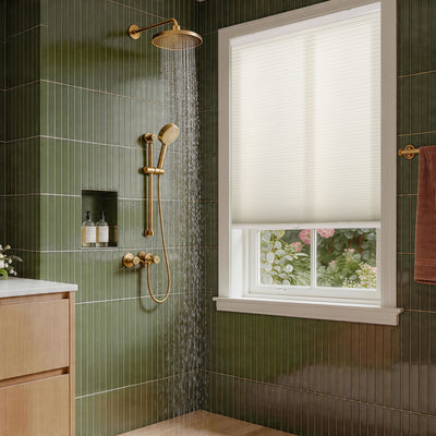no drilll waterproof cellular shades resisting moisture in a bathroom | hestia blinds