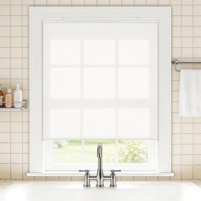 no-drill waterproof cellular shades providing privacy protection and resistance to moisture for bathroom | hestia