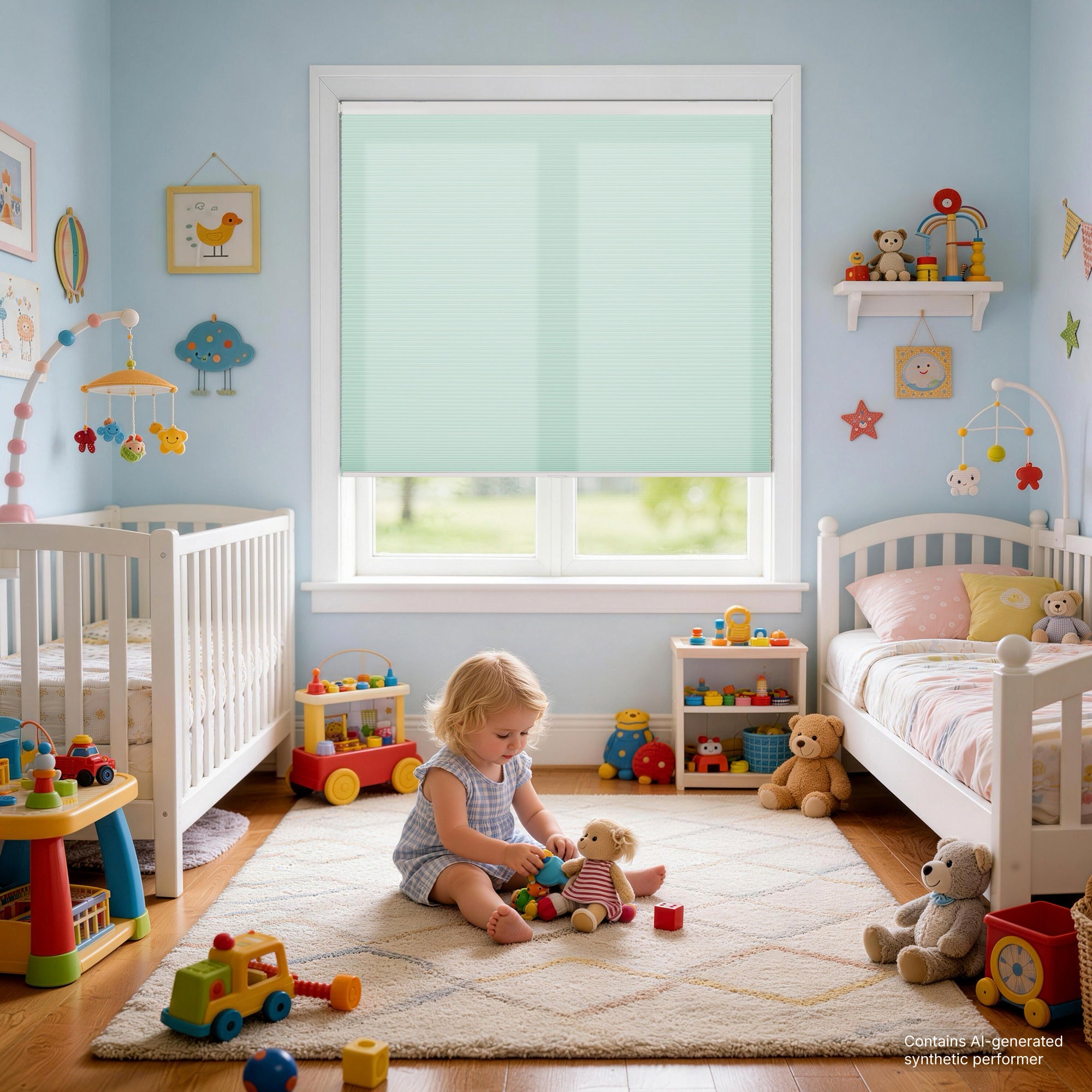 kid's room no drill cordless cellular shades providing soft sunlight and privacy for a kid's bedroom | hestia blinds