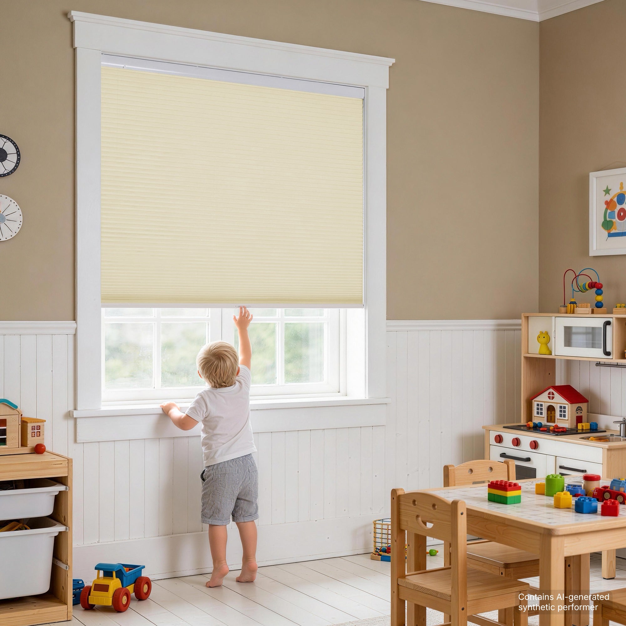 kid's room no drill cordless cellular shades providing privacy and insulation for a playroom | hestia blinds