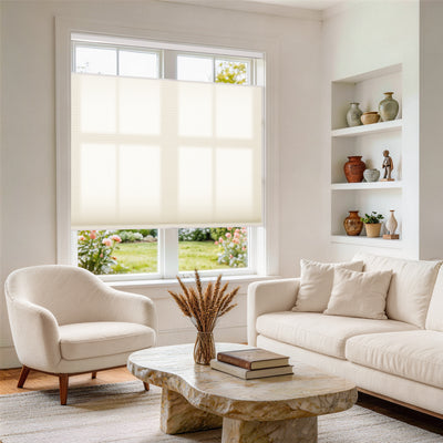 no drill top down bottom up cellular shades cordless cream light filtering shades in living room | hestia blinds