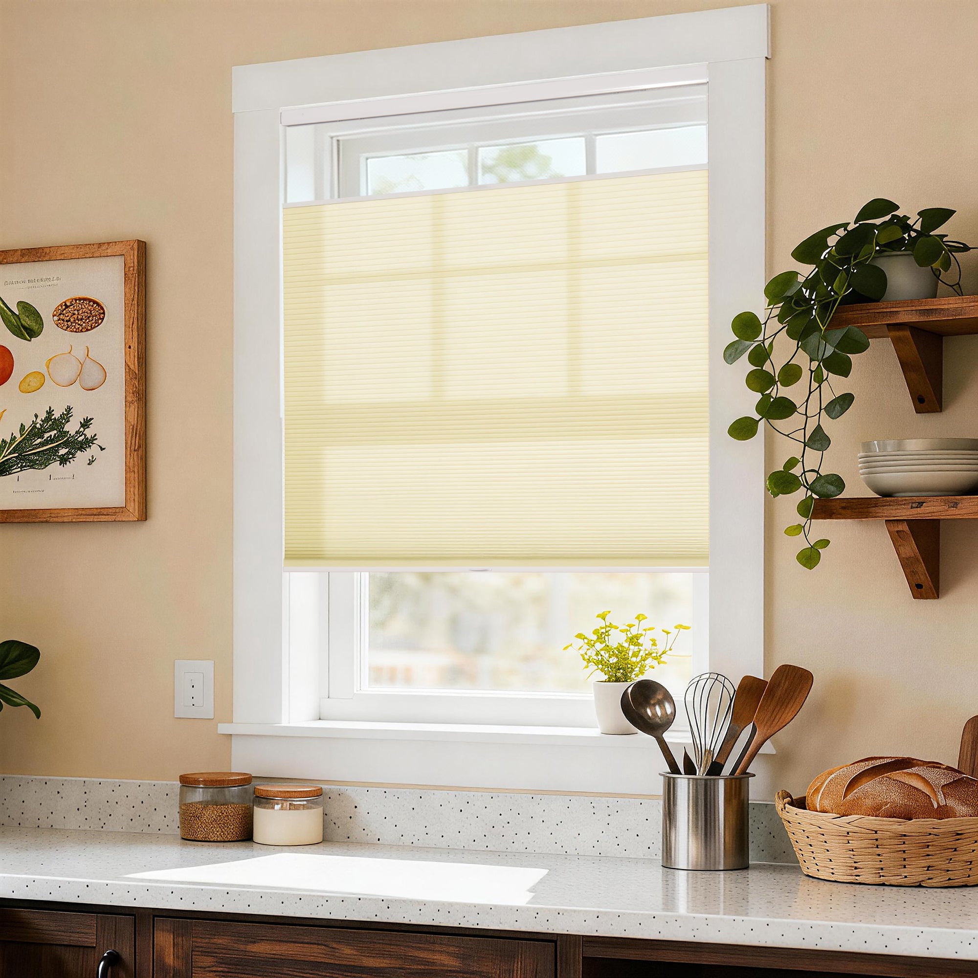 no drill top down bottom up cellular shades cordless light filtering window shades in kitchen | hestia blinds