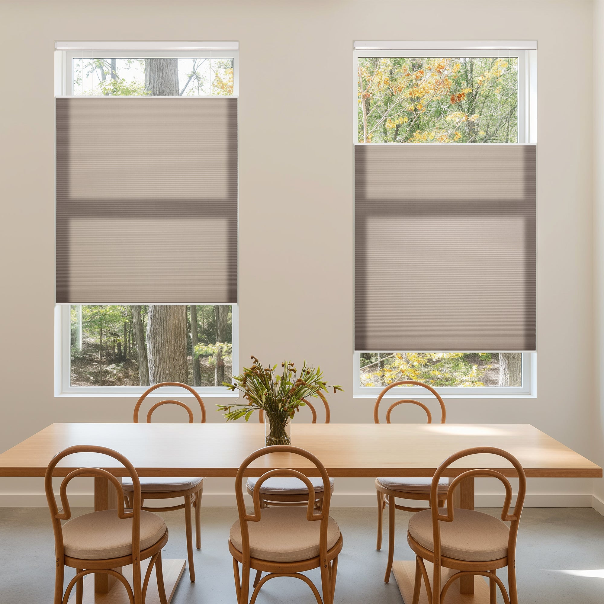 no drill top down bottom up cellular shades cordless light filtering shades in dining room | hestia blinds