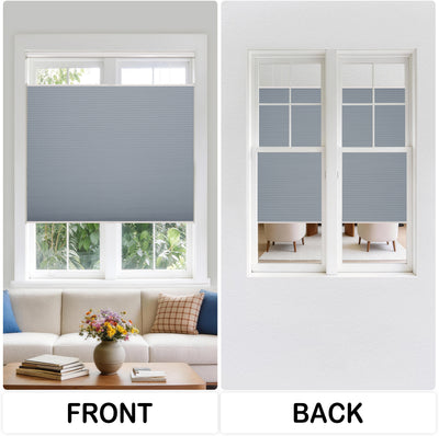 no drill top down bottom up cellular shades gray honeycomb blinds front and back fabric color | hestia blinds