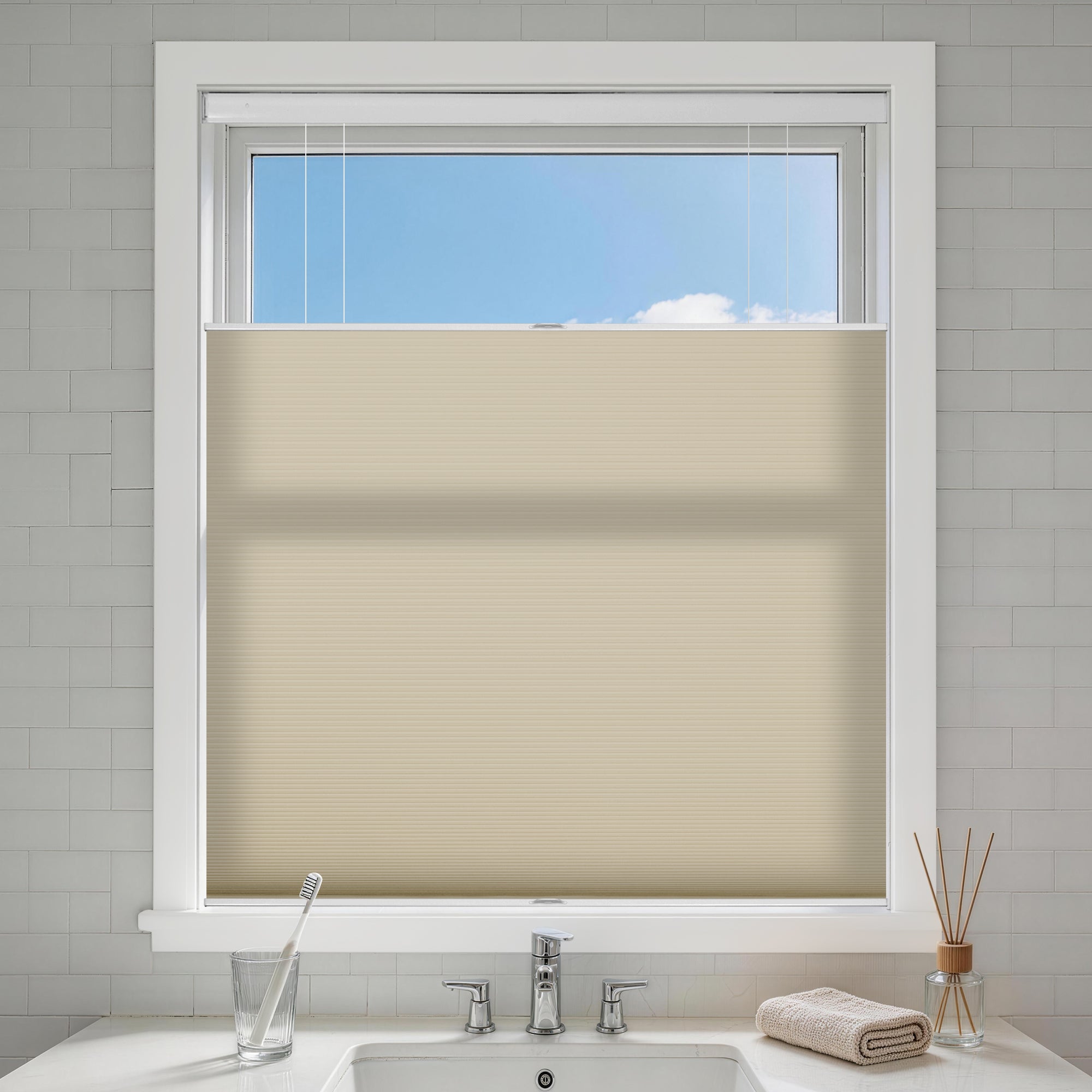 no drill top down bottom up cellular shades light filtering-color-pale khaki
