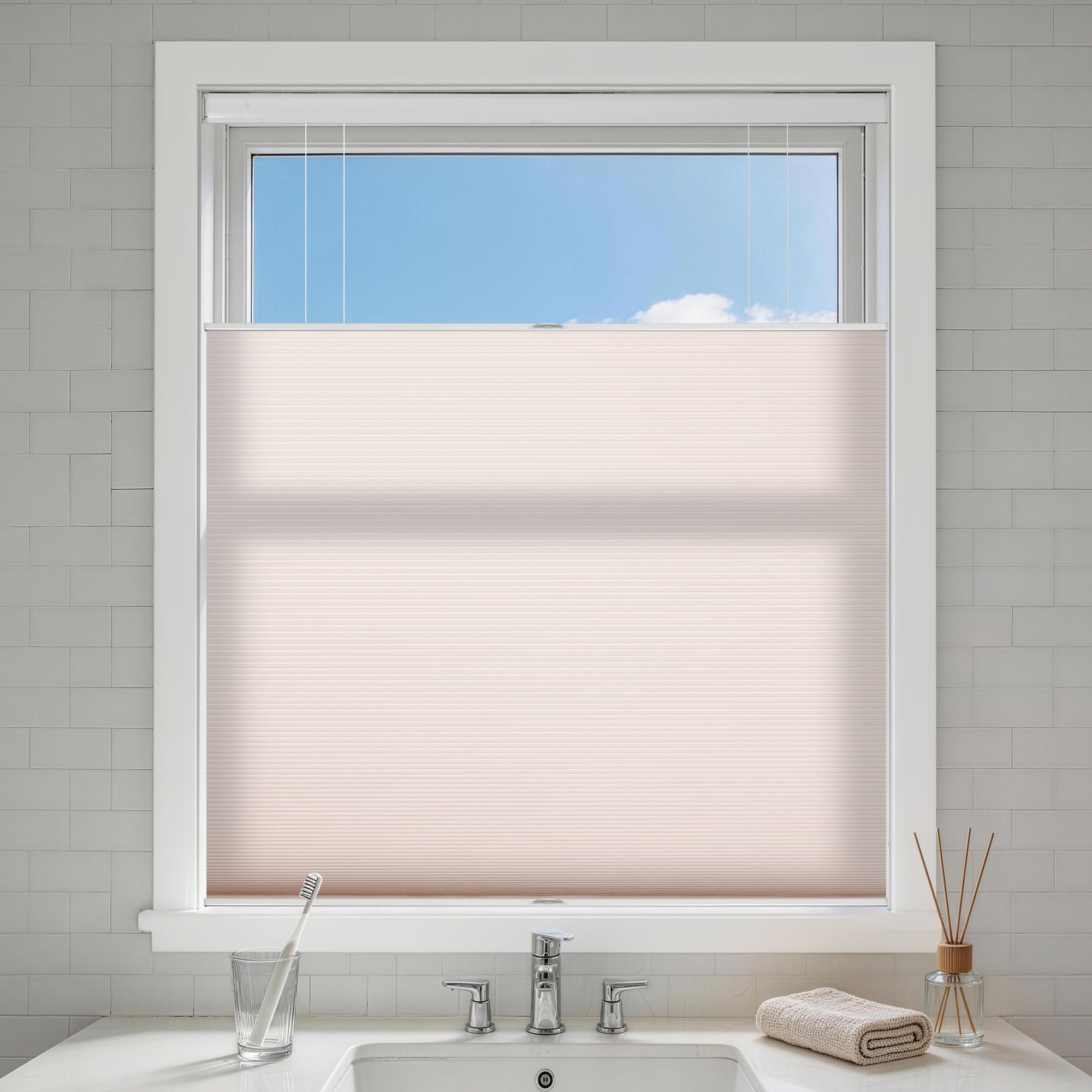 no drill top down bottom up cellular shades light filtering-color-barely pink