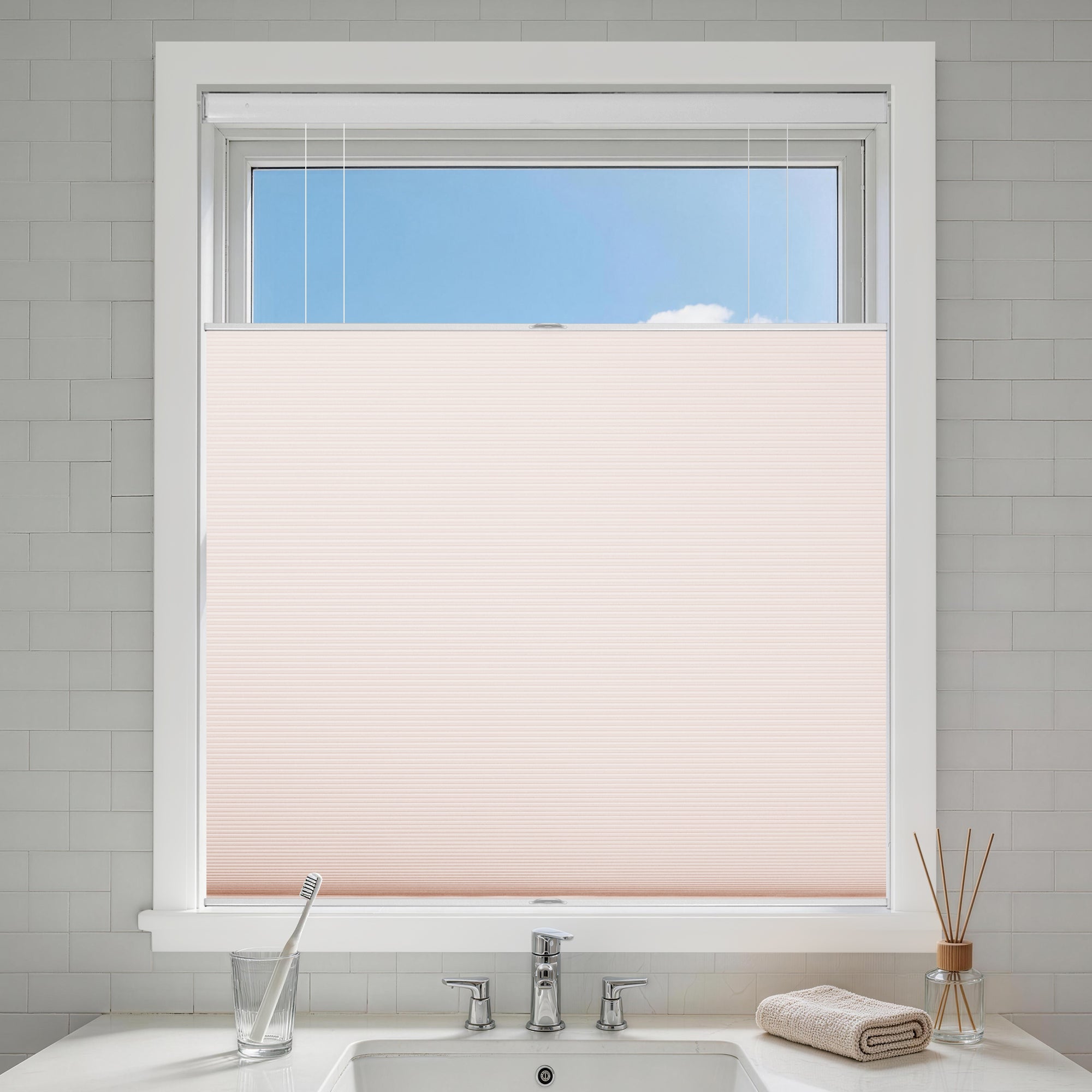no drill top down bottom up cellular shades blackout-color-barely pink