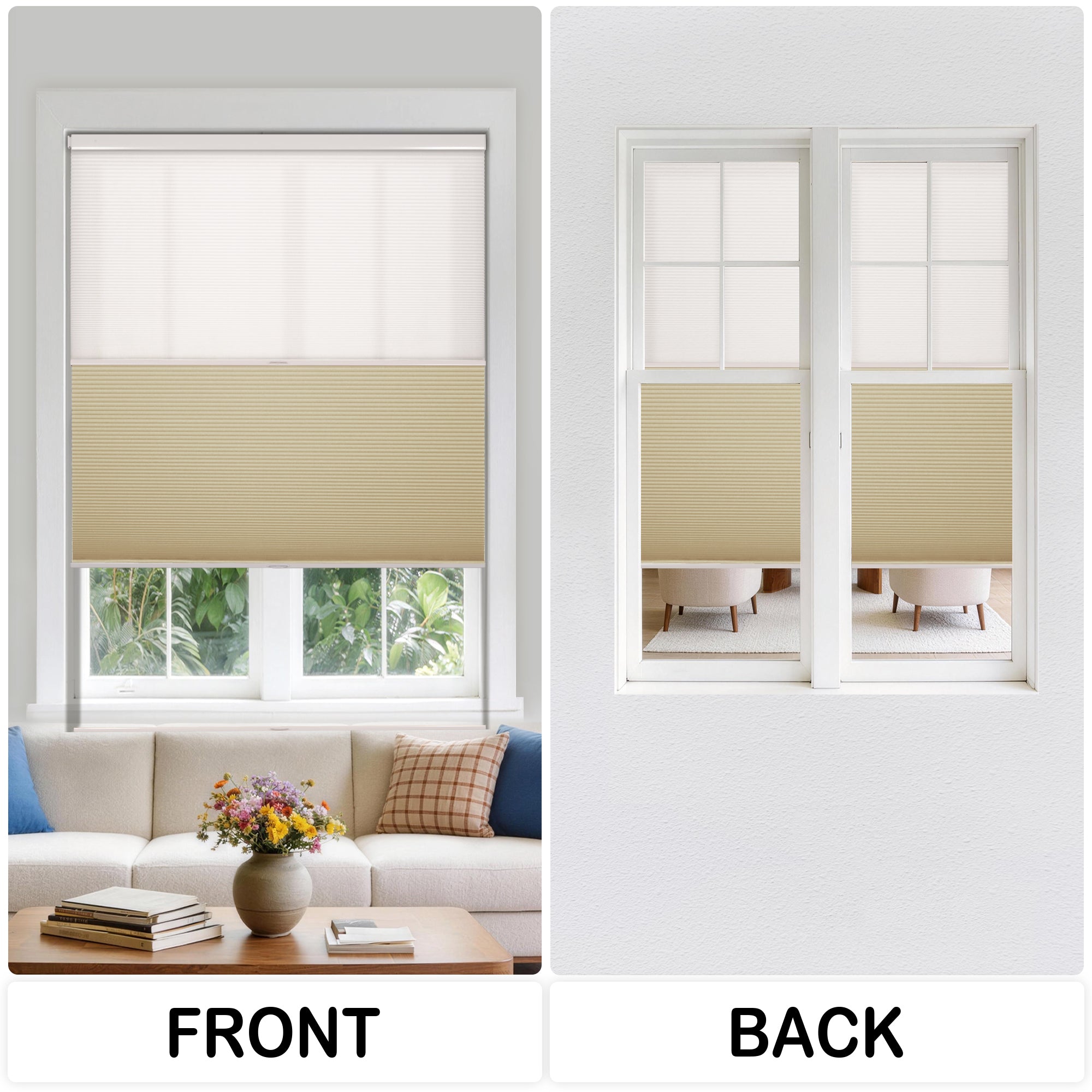 no drill day and night cellular shades with same fabric color on the front and back | hestia blinds