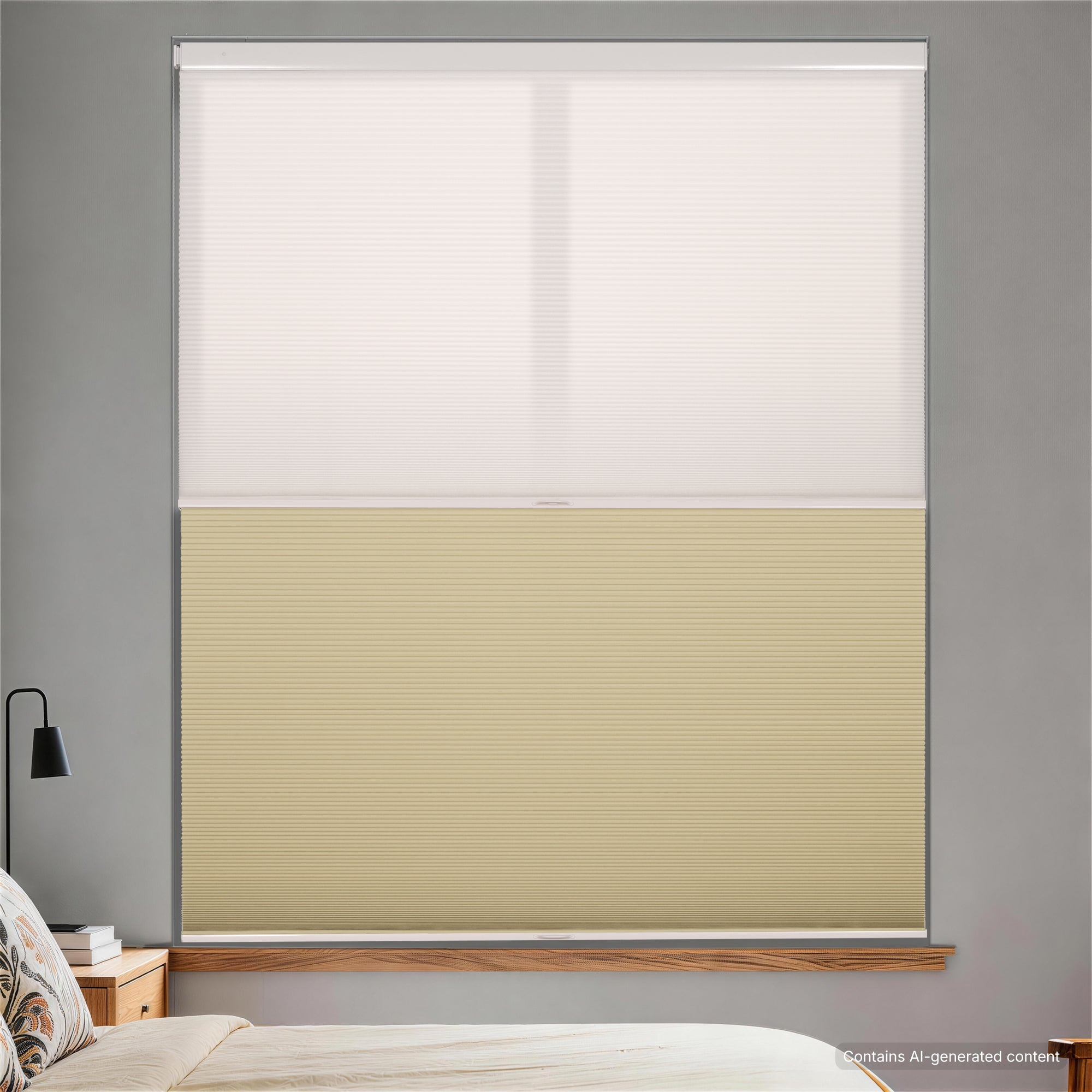 no drill day and night cellular shades with light filtering shade for soft sunlight and thermal blackout cellular shade for privacy in a bedroom | hestia blinds