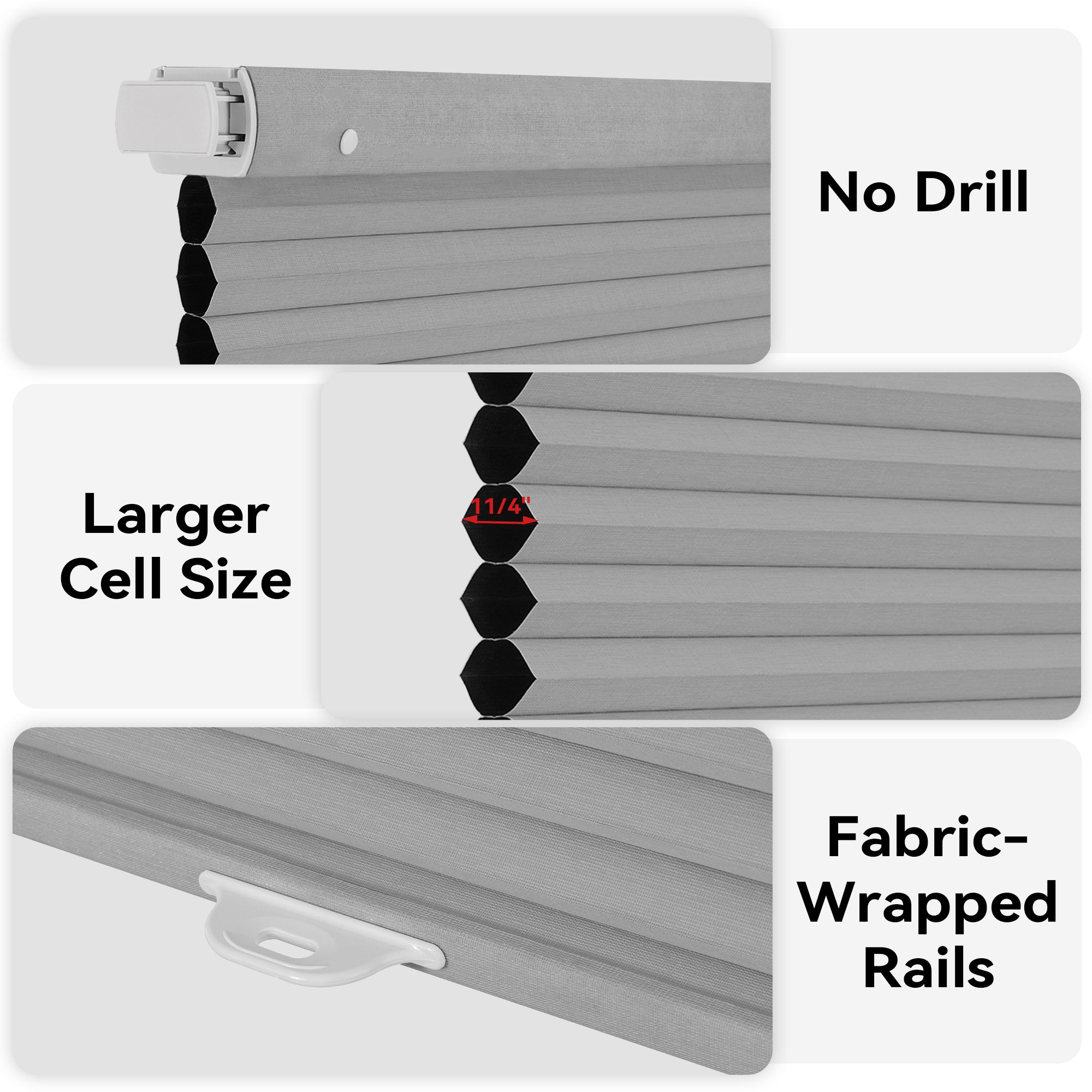 details of cordless no drill cellular shade for large and wide windows | hestia blinds