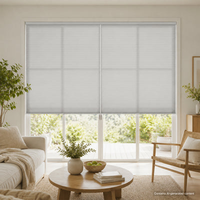 large cell honeycomb shades with fabric-wrapped rails for sliding glass door | hestia blinds