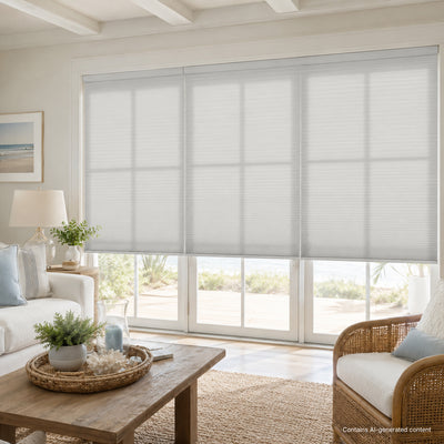large cell honeycomb shades with fabric-wrapped rails for wide windows | hestia blinds