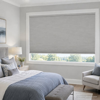 large cell honeycomb shades with fabric-wrapped rails for bedroom large window | hestia blinds