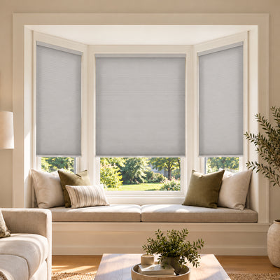 no drill bay window cellullar shades | hestia blinds