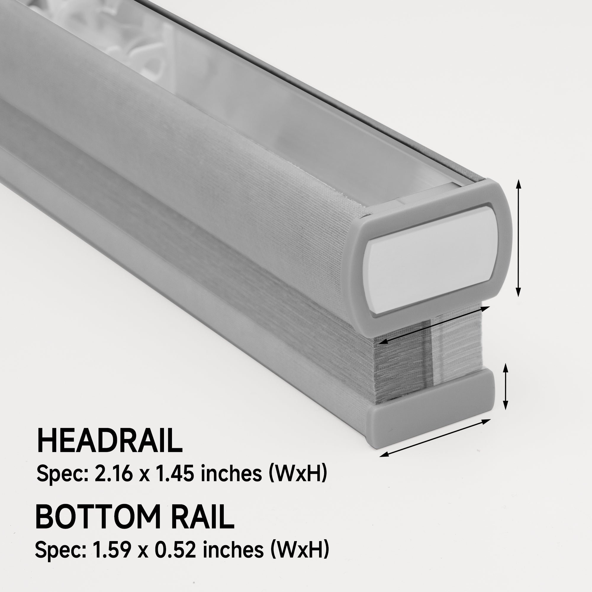 cordless no drill cellular shade for large and wide windows side view, showing headrail and bottom rail width and height | hestia blinds