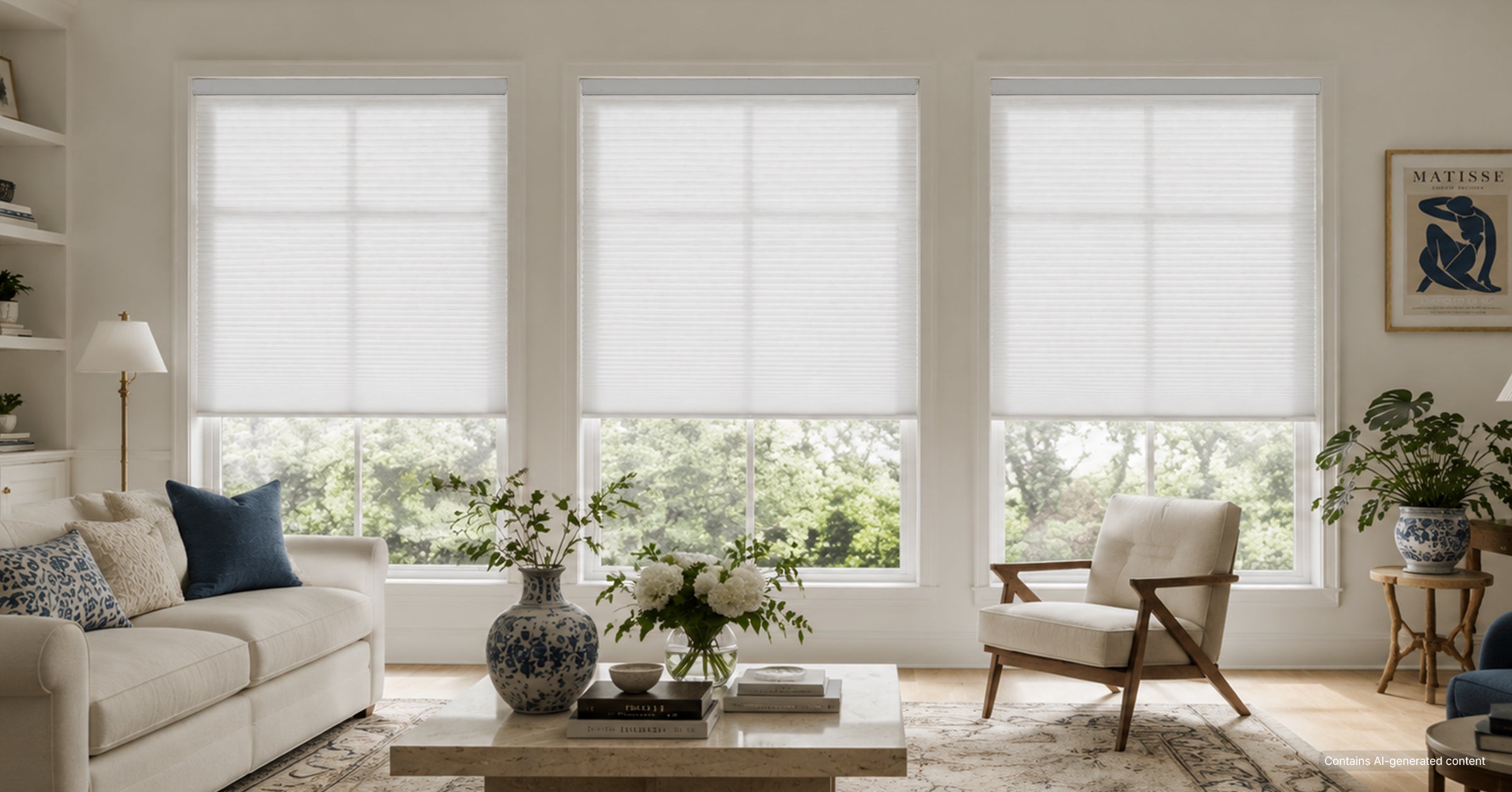 cordless light filtering large cell cellular shades for living room large windows | hestia blinds