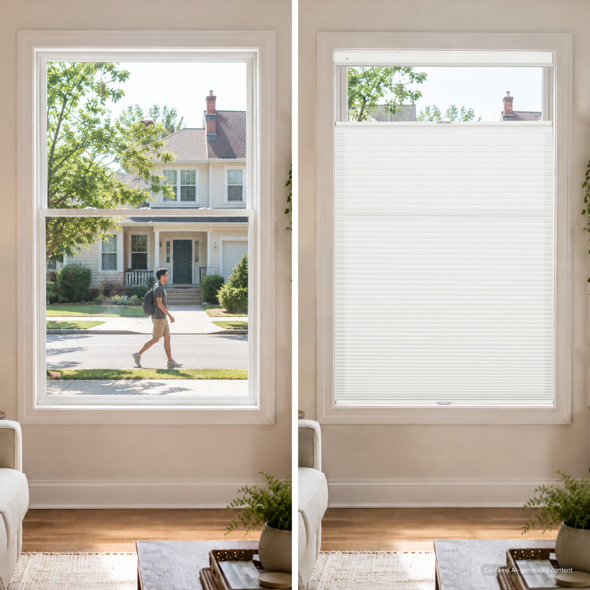 no drill large cell top down bottom up cellular shades for street-facing window | hestia blinds