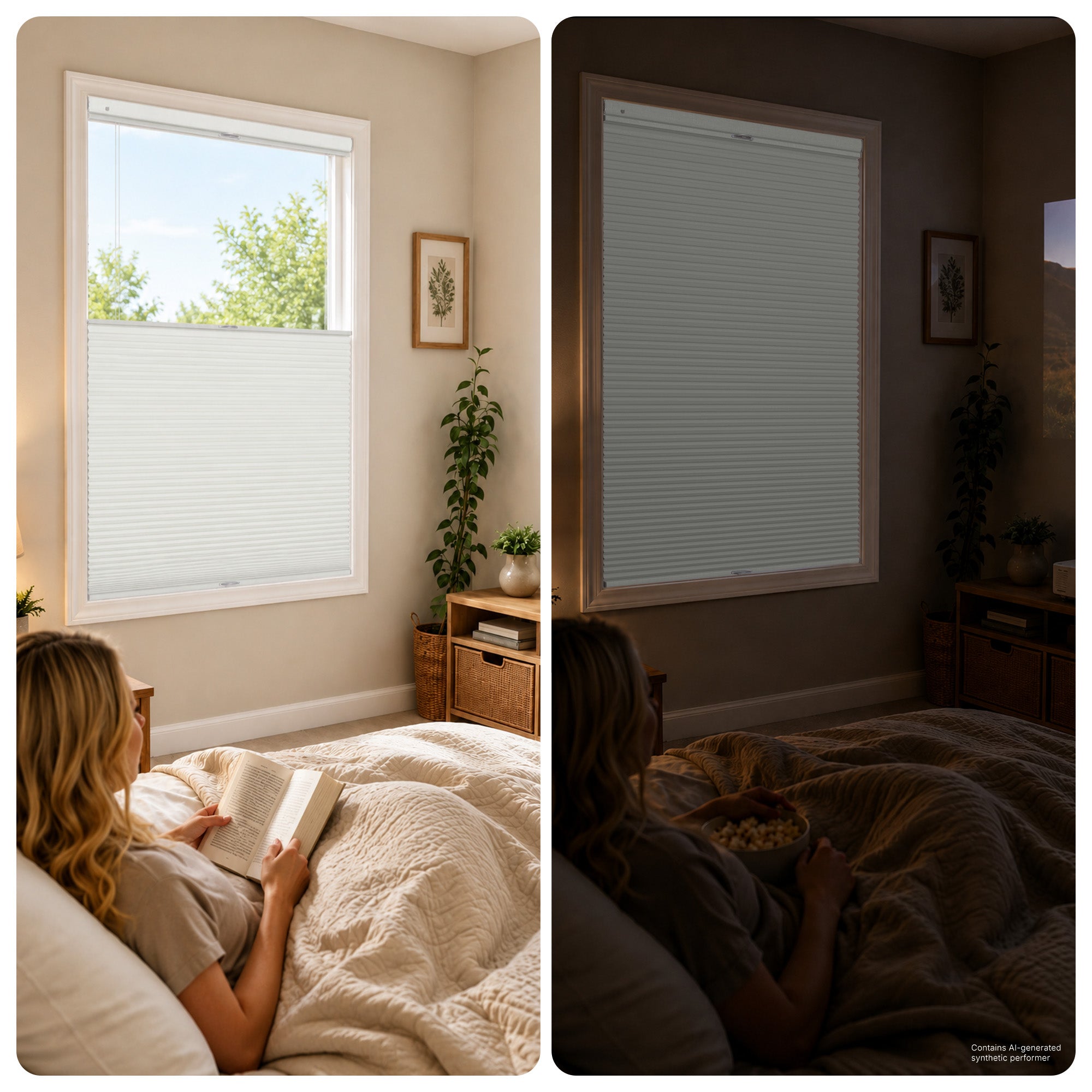 no drill cordless top down bottom up large cell cellular shades for bedroom | hestia blinds