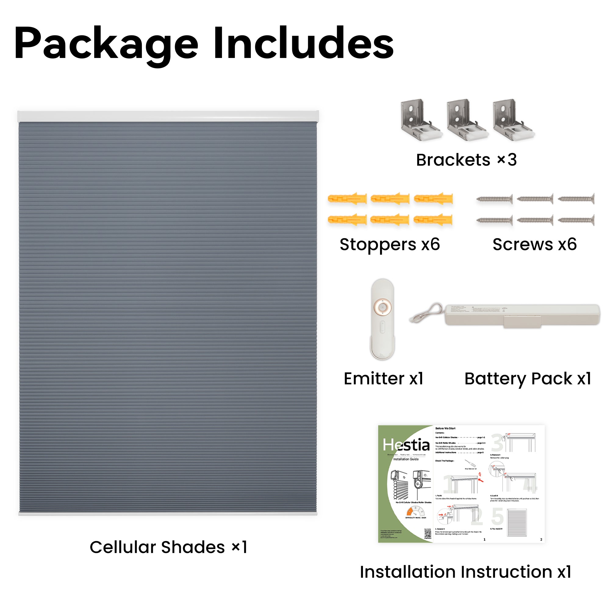motorized cellular shades package contents and included accessories | hestia blinds