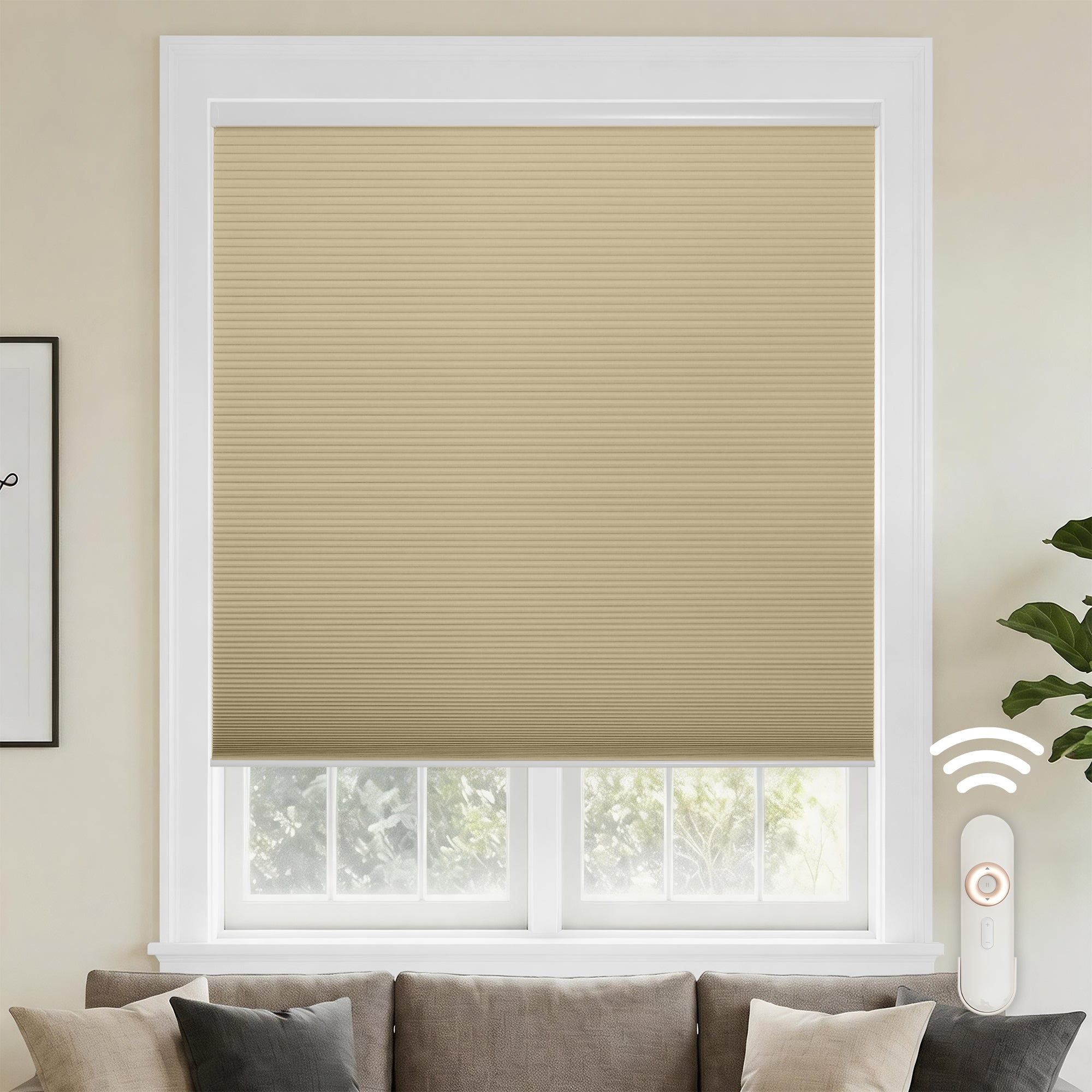 motorized cellular shades-blackout-color-pale khaki
