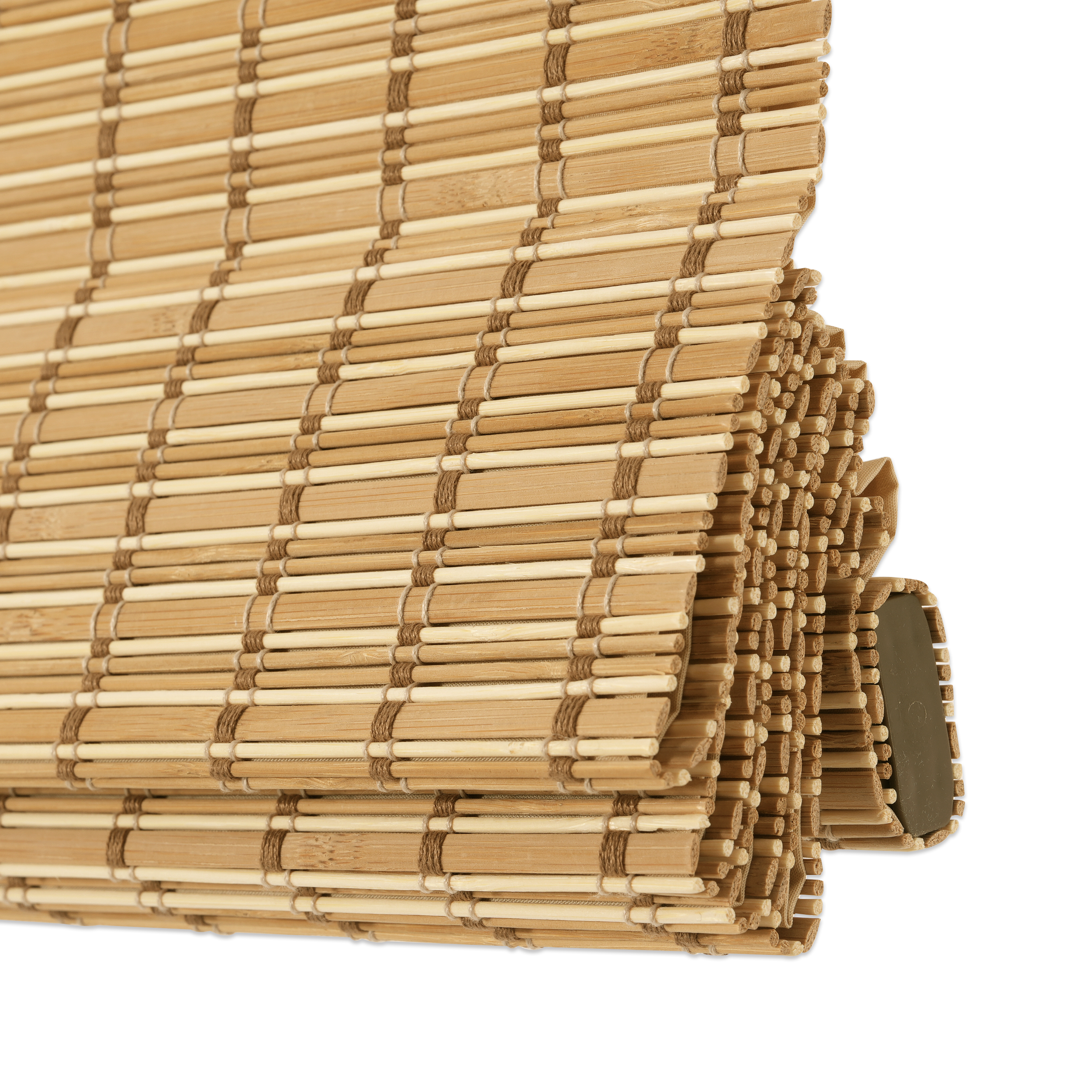 natural bamboo woven wood shades fabric close-up showing elegant weave and premium shading effect | Hestia Blinds