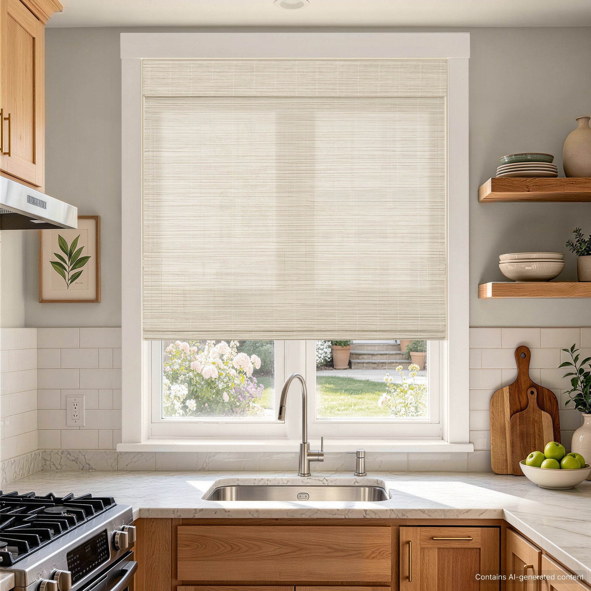 No Drill Cordless Wood Yarn Woven Shades - Mica White