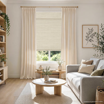 No Drill Cordless Wood Yarn Woven Shades - Mica White