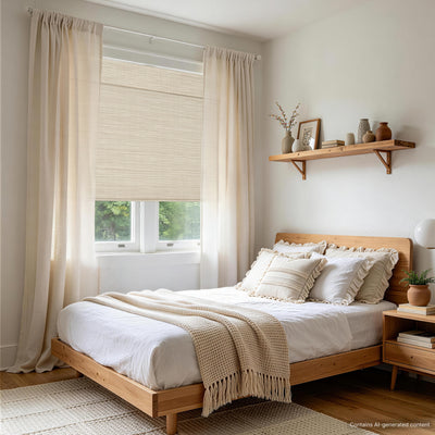 No Drill Cordless Wood Yarn Woven Shades - Mica White