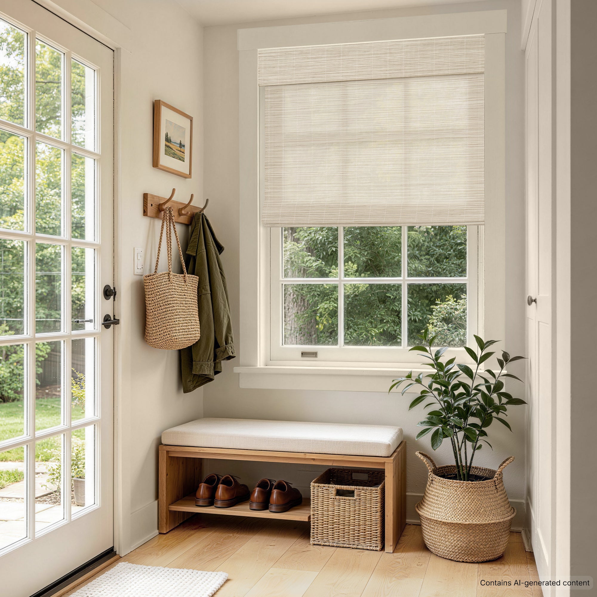 No Drill Cordless Wood Yarn Woven Shades - Mica White