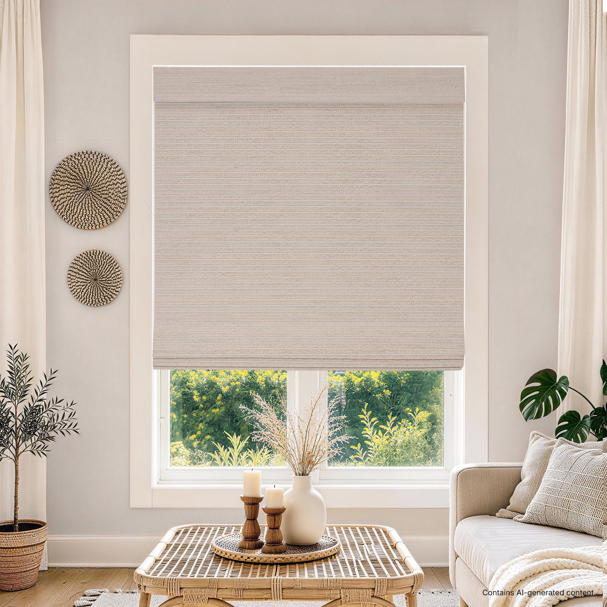 No Drill Cordless Bamboo Paper Rope Shades - Silver Gray