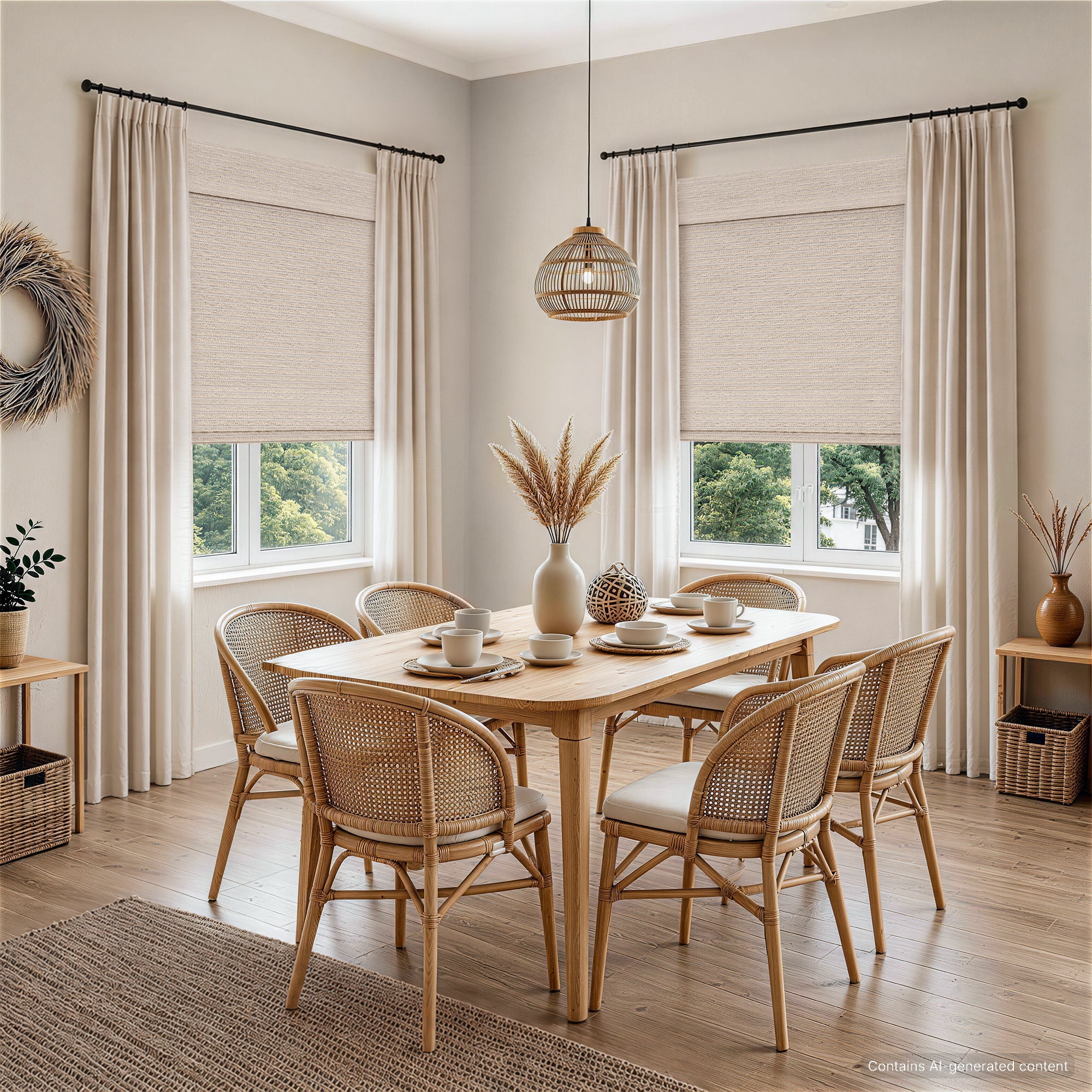 No Drill Cordless Bamboo Paper Rope Shades - Silver Gray