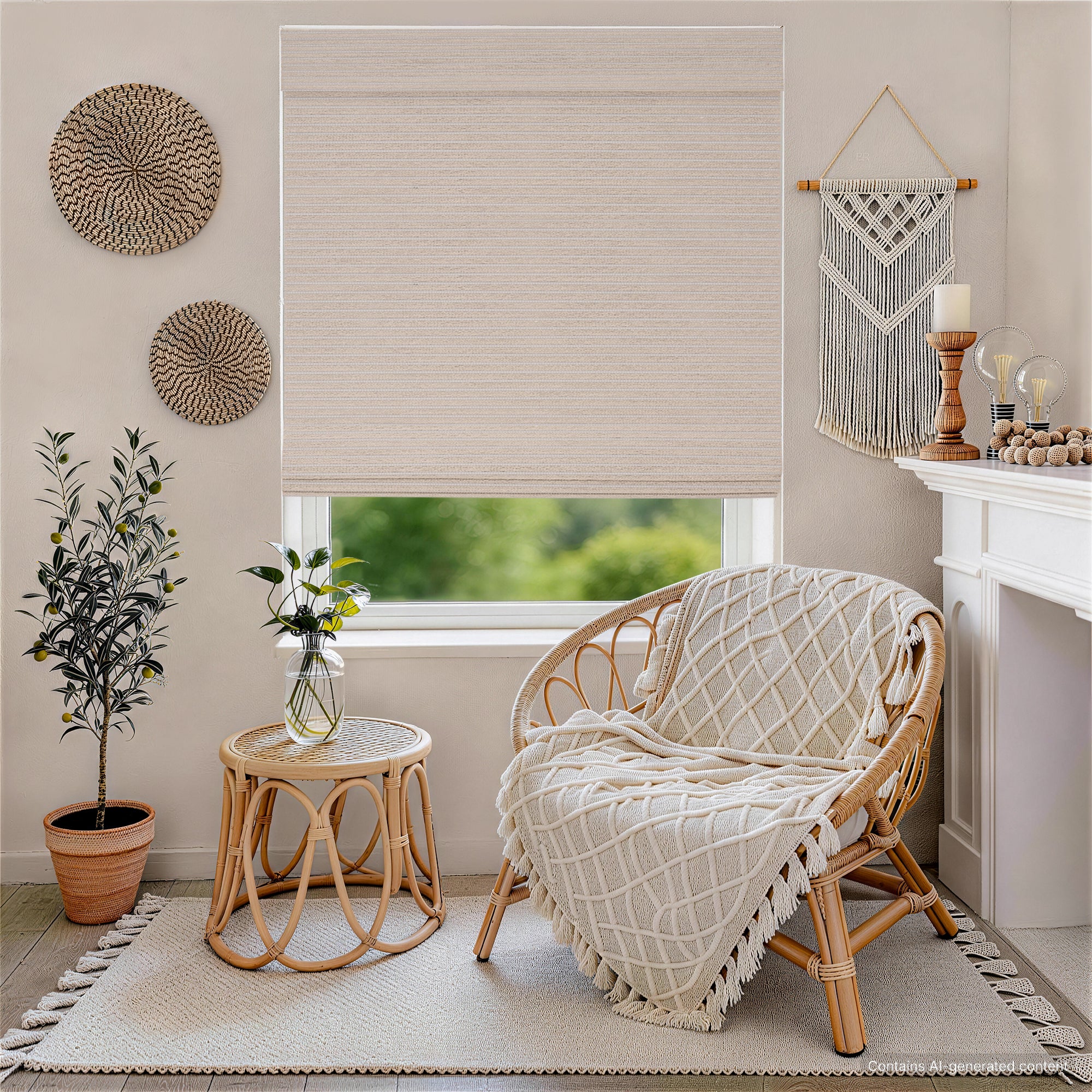 No Drill Cordless Bamboo Paper Rope Shades - Silver Gray