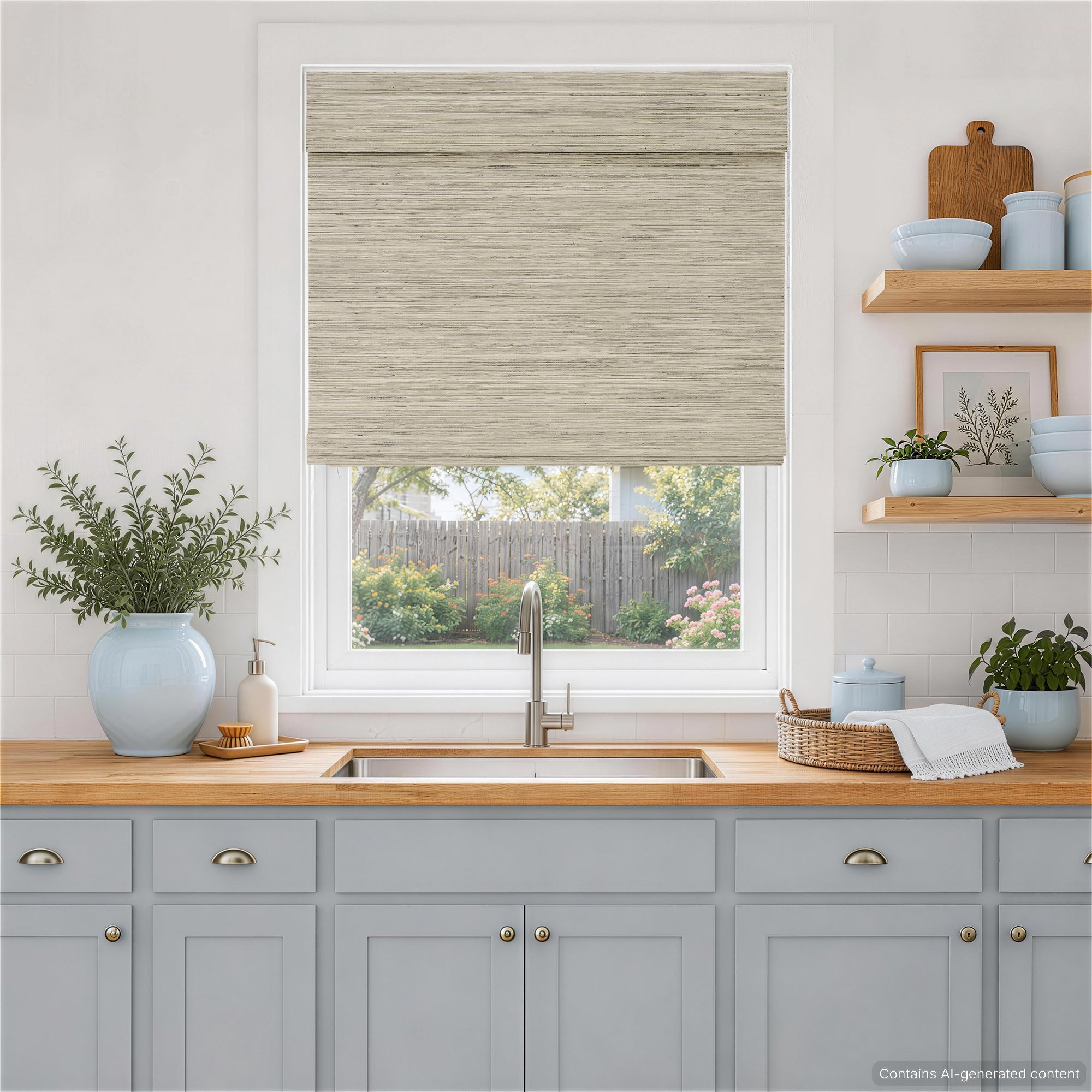 Natural Bamboo Ramie Woven Shades - Beige Linen