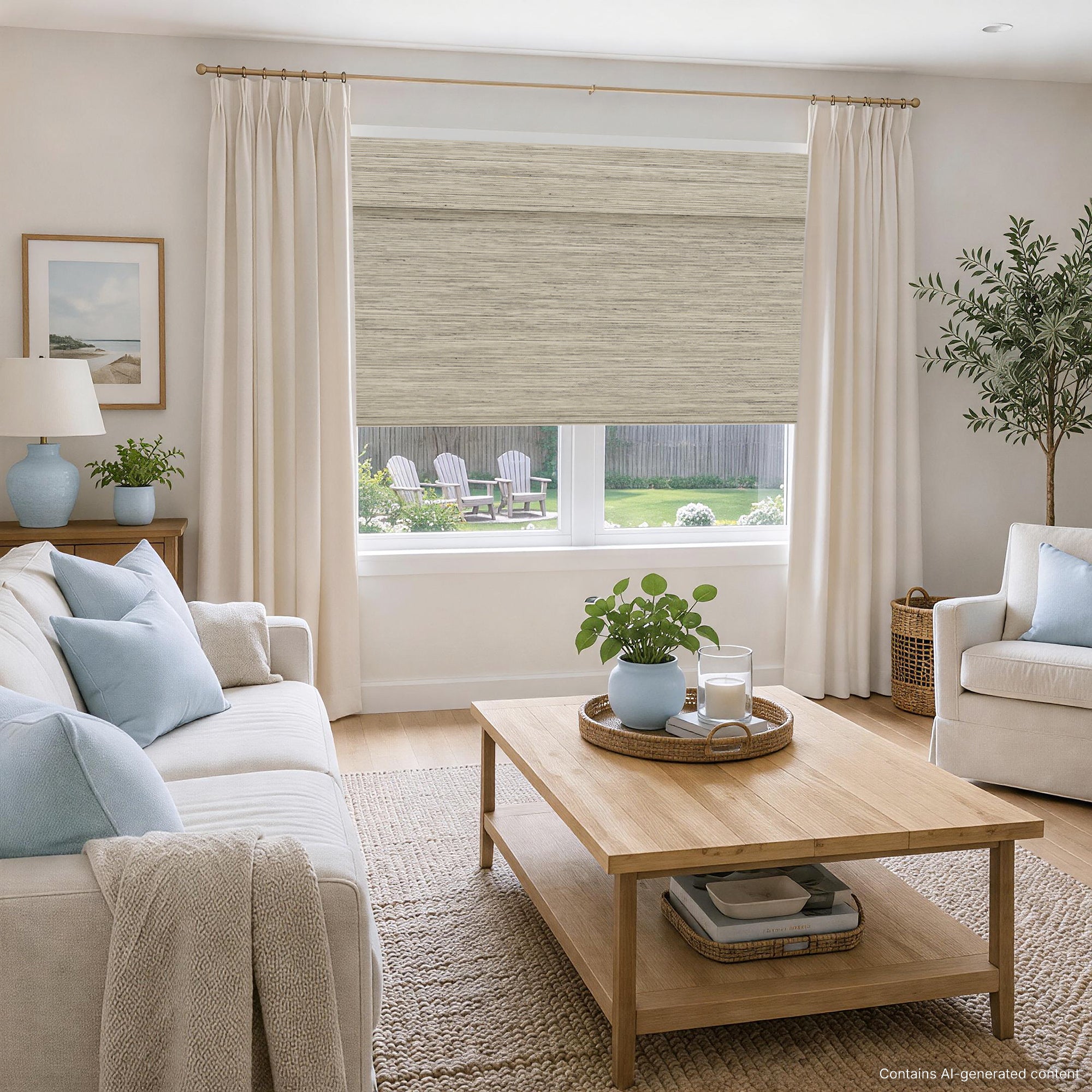Natural Bamboo Ramie Woven Shades - Beige Linen