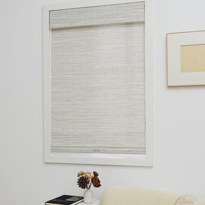 No Drill Cordless Wood Yarn Woven Shades - Mica White
